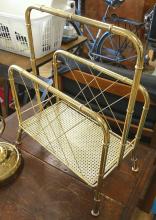 BRASS MAGAZINE RACK AND PIANO LAMP