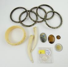 6 BANGLE BRACELETS, ETC.