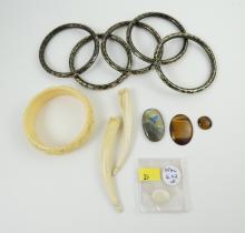 6 BANGLE BRACELETS, ETC.