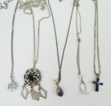 5 STERLING PENDANT NECKLACES