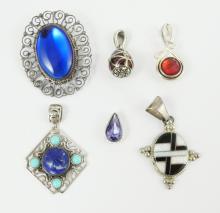 6 STERLING SILVER PENDANTS