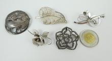 5 STERLING BROOCHES