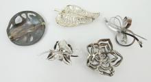 5 STERLING BROOCHES