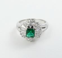 PLATINUM EMERALD & DIAMOND RING