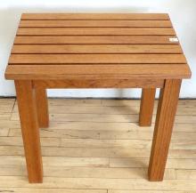 TEAK PATIO LOUNGE AND SIDE TABLE