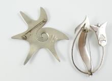 2 STERLING BROOCHES