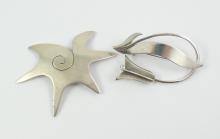 2 STERLING BROOCHES