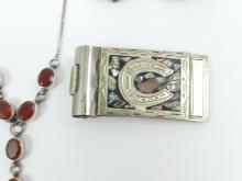 MONEY CLIP, EARRINGS, NECKLACE