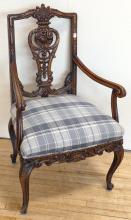 CARVED MAHOGANY ARMCHAIR