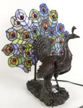 PEACOCK STAINED GLASS LAMP