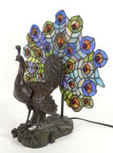 PEACOCK STAINED GLASS LAMP