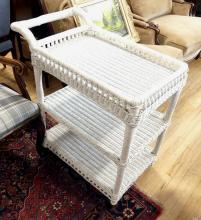 PORTABLE WICKER SERVING CART