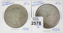 2 NETHERLANDS SILVER COINS