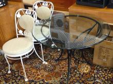 WROUGHT IRON TABLE AND CHAIRS