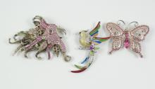 3 RHINESTONE FASHION BROOCHES