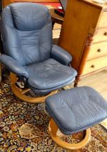 STRESSLESS LEATHER RECLINER AND FOOTSTOOL