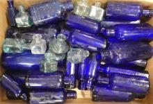COBALT GLASS BOTTLES AND INKWELLS