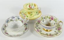 THREE AYNSLEY CUPS AND SAUCERS