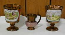 NINE PIECES OF COPPER LUSTRE POTTERY