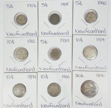 18 NEWFOUNDLAND SILVER COINS