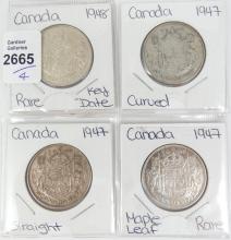 4 CANADIAN SILVER 50-CENTS