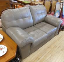 GREY LEATHER LOVESEAT