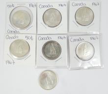 7 CANADIAN SILVER 50-CENTS