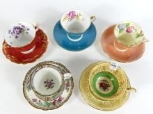 FIVE AYNSLEY CUPS AND SAUCERS