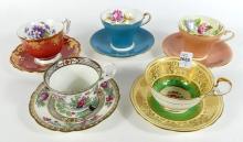 FIVE AYNSLEY CUPS AND SAUCERS