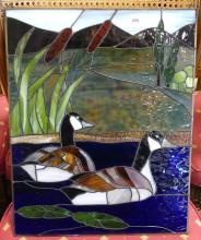 TWO STAINED GLASS WINDOW PANELS