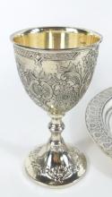 THREE WINE GOBLETS & TRAY