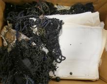 BOX LOT OF LINENS, SCARVES AND COLLARS
