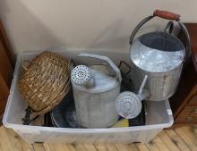 WATERING CANS, BASKET, GRILL, ETC.