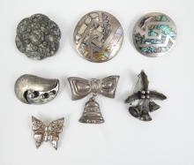 7 STERLING SILVER BROOCHES