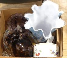 BOX LOT OF ART GLASS, ETC.