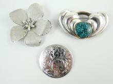 3 STERLING BROOCHES