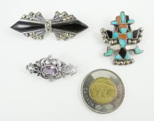 3 STERLING BROOCHES