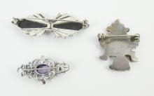 3 STERLING BROOCHES