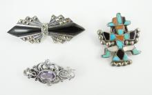 3 STERLING BROOCHES