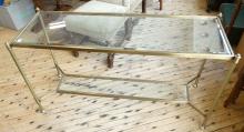 BRASS AND GLASS SOFA TABLE