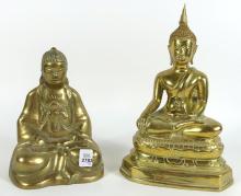 TWO BRASS BUDDHA FIGURINES