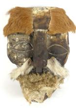 CARVED WOOD & FUR MASK