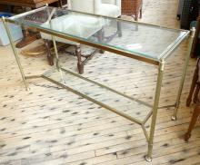 BRASS AND GLASS SOFA TABLE