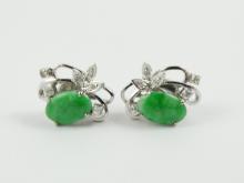 PAIR JADE & DIAMOND EARRINGS