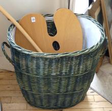 HAMPER, WALL PLAQUE AND HIKING STICK