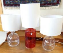 THREE GLASS TABLE LAMPS