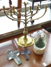 MENORAH AND THREE ORNAMENTS