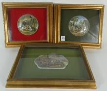 3 FRAMED ANTIQUE POMADE JAR LIDS