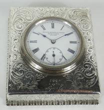 ANTIQUE SILVER PAPERWEIGHT CLOCK