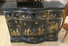 ASIAN BLACK LACQUER CONSOLE CABINET